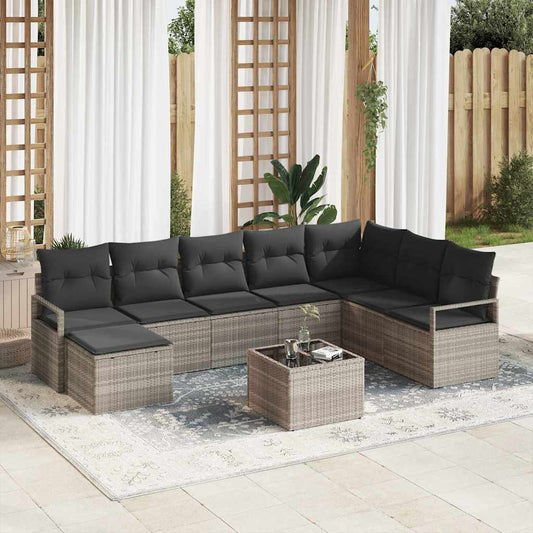 Sofa Set mit Kissen mit Speicher 9 pcs Hellgrau Poly-Rattan