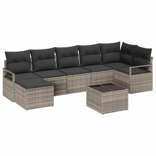 Sofa Set mit Kissen mit Speicher 9 pcs Hellgrau Poly-Rattan
