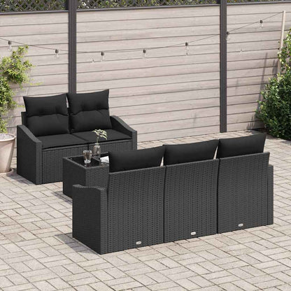 Sofa Set mit Kissen mit Speicher 6 pcs Schwarz Poly-Rattan