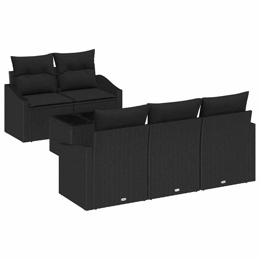 Sofa Set mit Kissen mit Speicher 6 pcs Schwarz Poly-Rattan