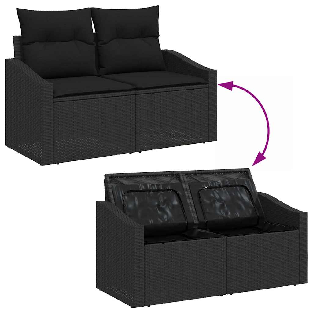 Sofa Set mit Kissen mit Speicher 6 pcs Schwarz Poly-Rattan