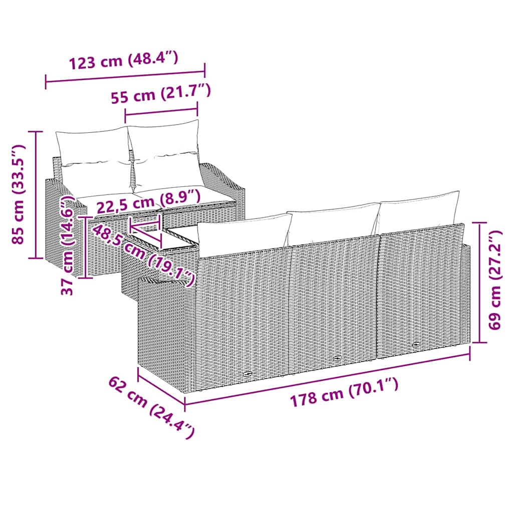 Sofa Set mit Kissen mit Speicher 6 pcs Schwarz Poly-Rattan