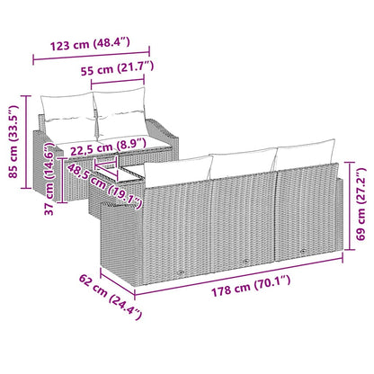 Sofa Set mit Kissen mit Speicher 6 pcs Schwarz Poly-Rattan