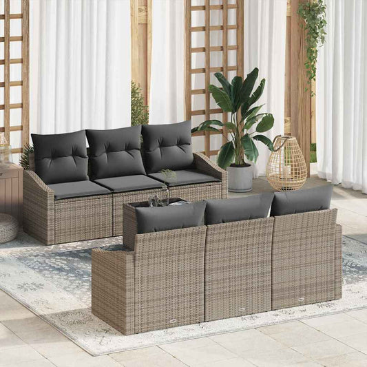 Sofa Set mit Kissen mit Speicher 7 pcs Grau Poly-Rattan