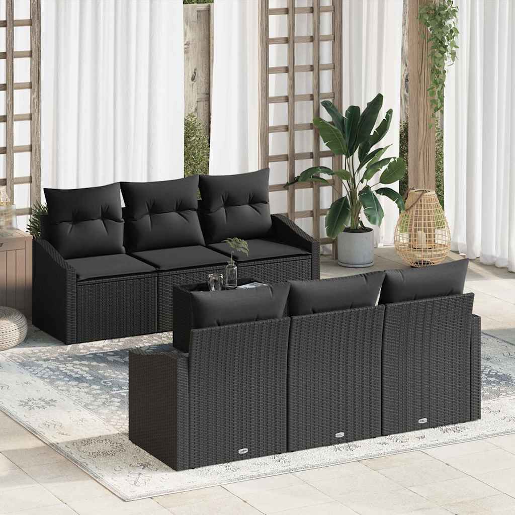 Sofa Set mit Kissen mit Speicher 7 pcs Schwarz Poly-Rattan