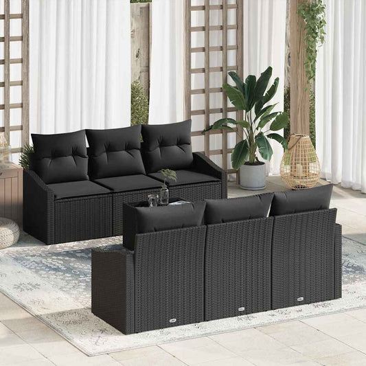 Sofa Set mit Kissen mit Speicher 7 pcs Schwarz Poly-Rattan