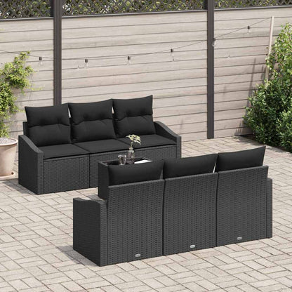 Sofa Set mit Kissen mit Speicher 7 pcs Schwarz Poly-Rattan