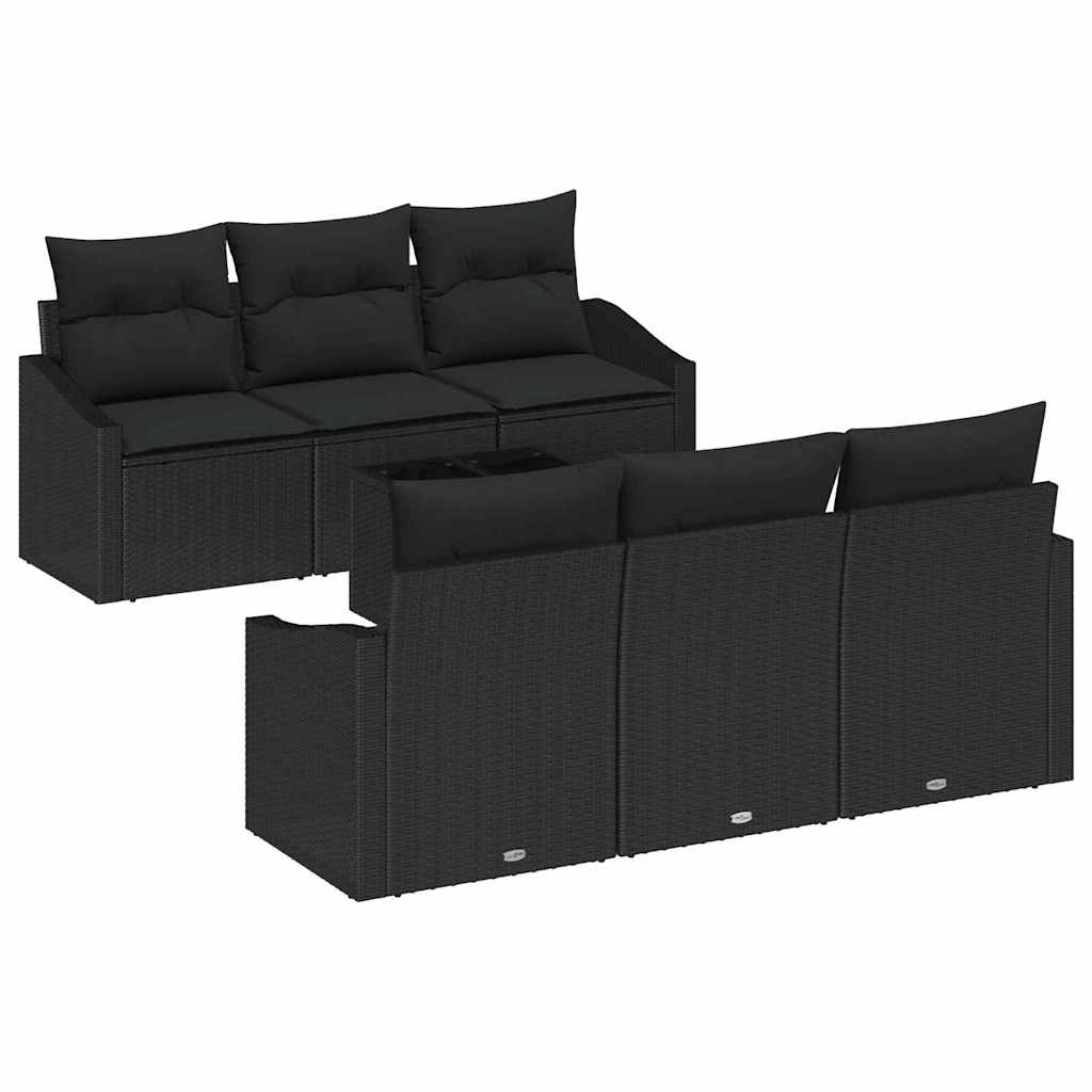 Sofa Set mit Kissen mit Speicher 7 pcs Schwarz Poly-Rattan
