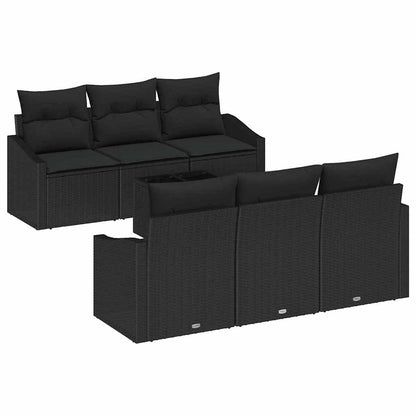 Sofa Set mit Kissen mit Speicher 7 pcs Schwarz Poly-Rattan