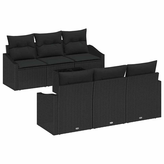 Sofa Set mit Kissen mit Speicher 7 pcs Schwarz Poly-Rattan