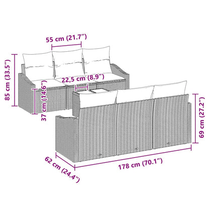 Sofa Set mit Kissen mit Speicher 7 pcs Schwarz Poly-Rattan