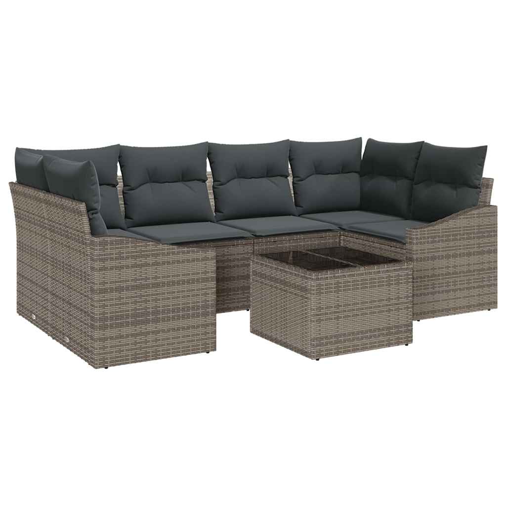 Sofa Set mit Kissen mit Speicher 7 pcs Grau Poly-Rattan