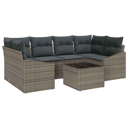 Sofa Set mit Kissen mit Speicher 7 pcs Grau Poly-Rattan