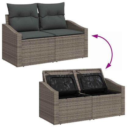 Sofa Set mit Kissen mit Speicher 7 pcs Grau Poly-Rattan