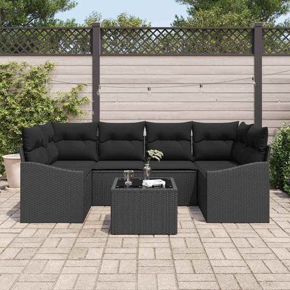 Sofa Set mit Kissen mit Speicher 7 pcs Schwarz Poly-Rattan