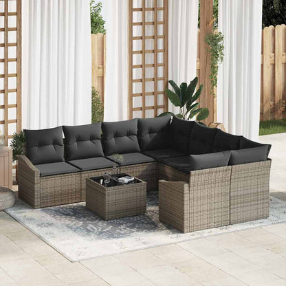 Sofa Set mit Kissen mit Speicher 9 pcs Grau Poly-Rattan