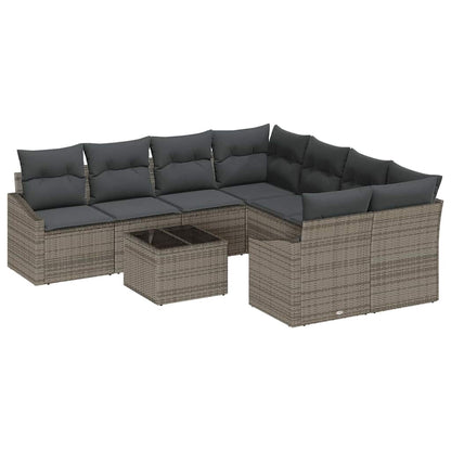 Sofa Set mit Kissen mit Speicher 9 pcs Grau Poly-Rattan