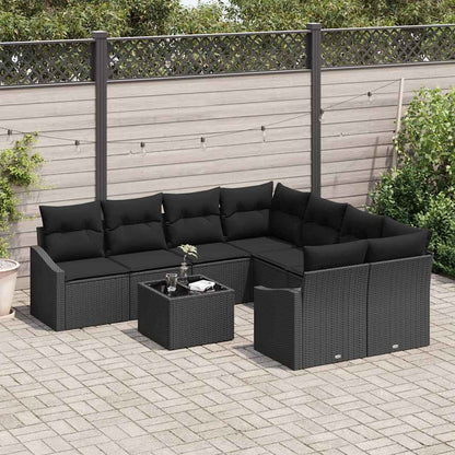 Sofa Set mit Kissen mit Speicher 9 pcs Schwarz Poly-Rattan