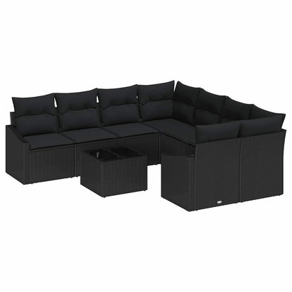 Sofa Set mit Kissen mit Speicher 9 pcs Schwarz Poly-Rattan