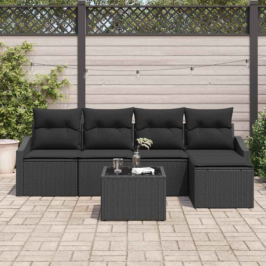 Sofa Set mit Kissen mit Speicher 6 pcs Schwarz Poly-Rattan