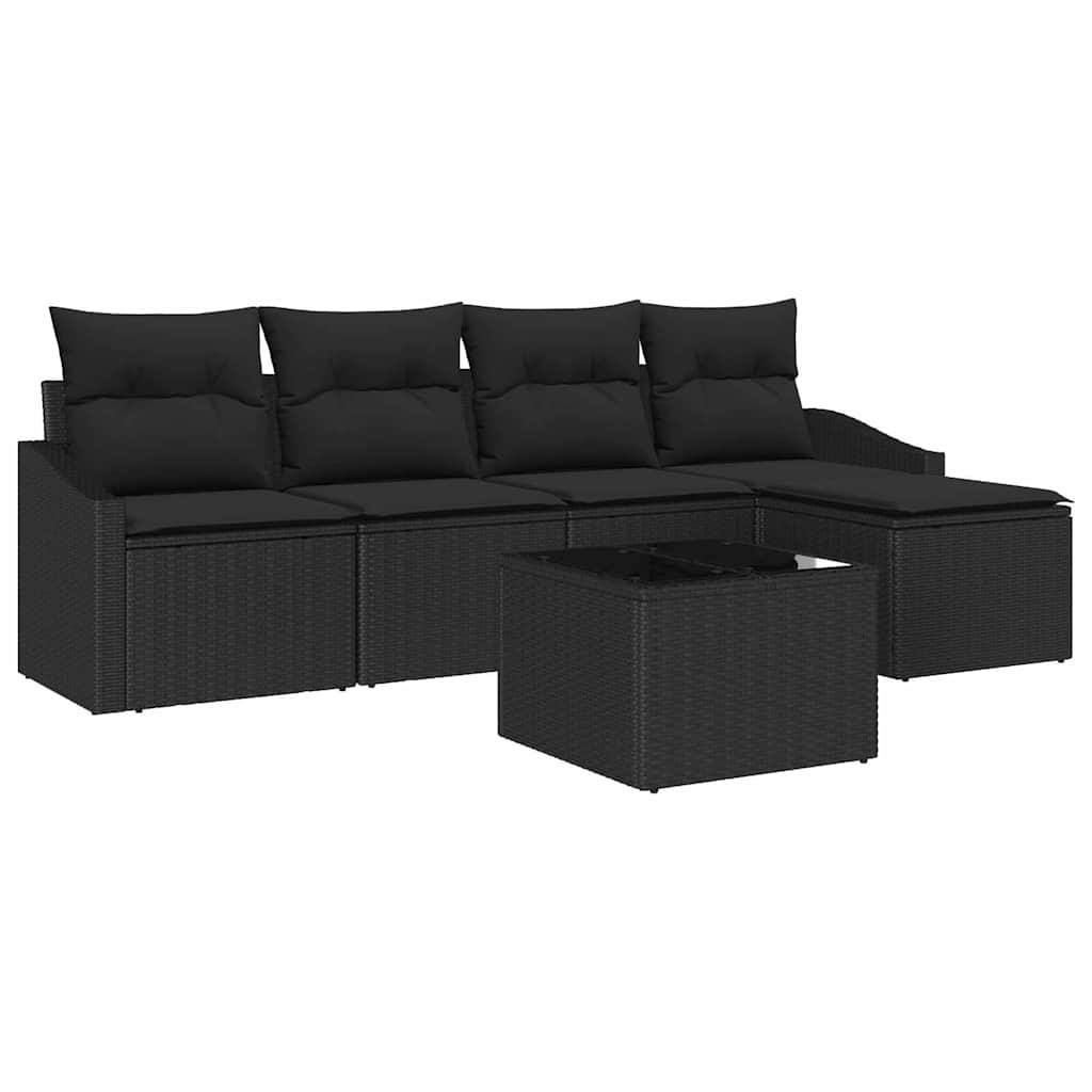 Sofa Set mit Kissen mit Speicher 6 pcs Schwarz Poly-Rattan