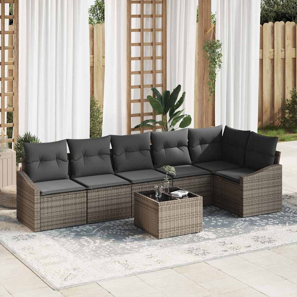 Sofa Set mit Kissen mit Speicher 7 pcs Hellgrau Poly-Rattan