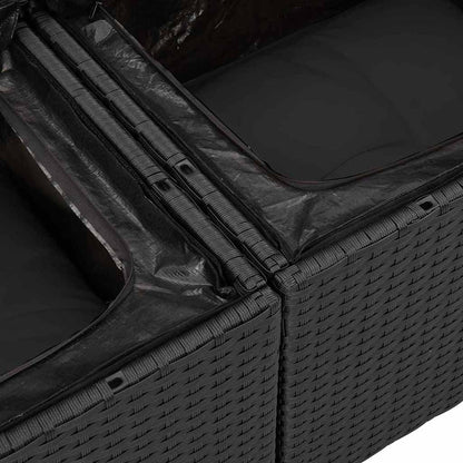 Sofa Set mit Kissen mit Speicher 7 pcs Schwarz Poly-Rattan