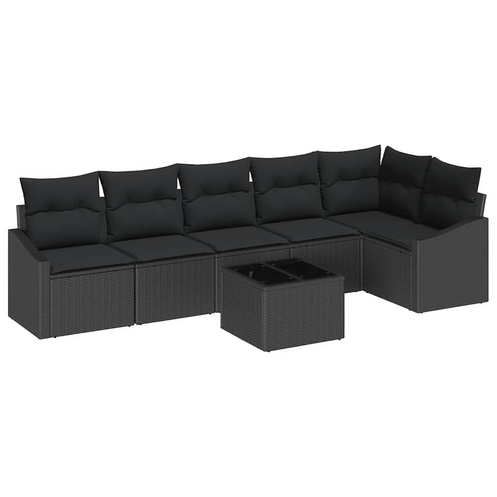 Sofa Set mit Kissen mit Speicher 7 pcs Schwarz Poly-Rattan