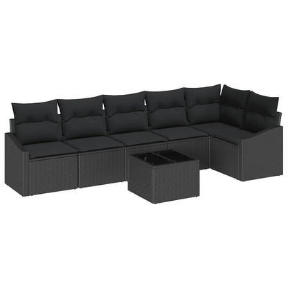 Sofa Set mit Kissen mit Speicher 7 pcs Schwarz Poly-Rattan