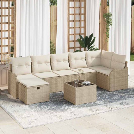 Sofa Set mit Kissen mit Speicher Beige und Creme Poly-Rattan