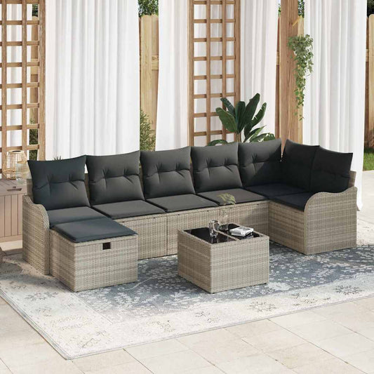 Sofa Set mit Kissen mit Speicher 8 pcs Hellgrau Poly-Rattan
