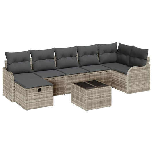 Sofa Set mit Kissen mit Speicher 8 pcs Hellgrau Poly-Rattan