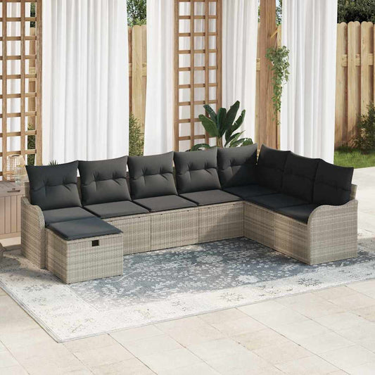 Sofa Set mit Kissen mit Speicher 8 pcs Hellgrau Poly-Rattan