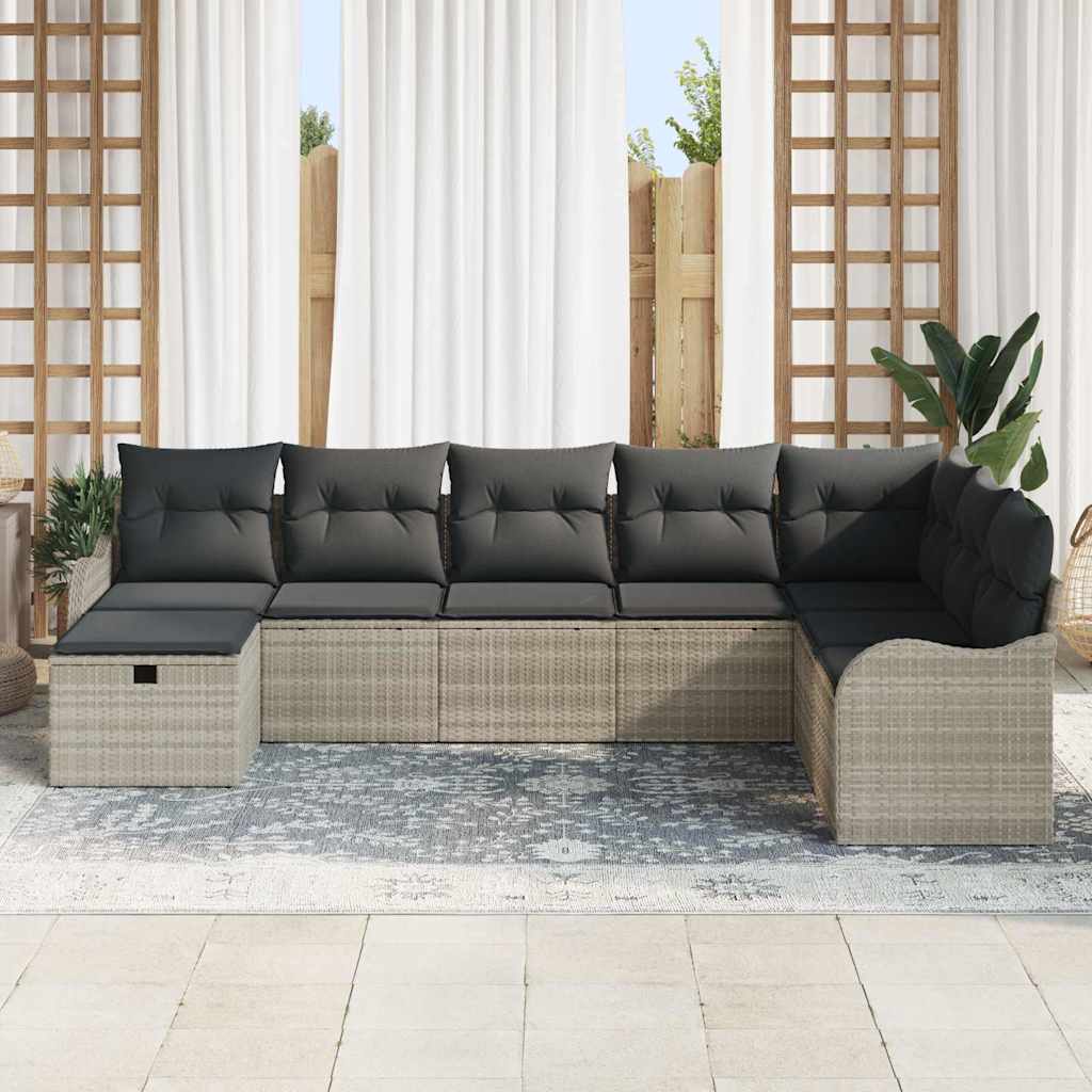 Sofa Set mit Kissen mit Speicher 8 pcs Hellgrau Poly-Rattan