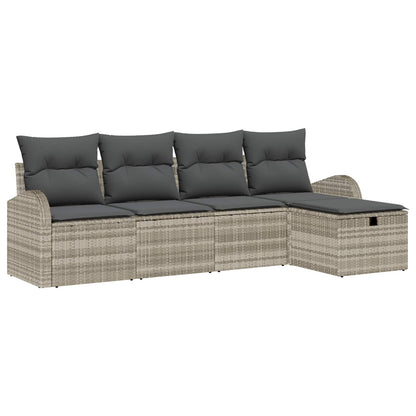 Sofa Set mit Kissen mit Speicher Hellgrau Poly-Rattan