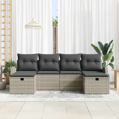 Sofa Set mit Kissen mit Speicher 6 pcs Hellgrau Poly-Rattan