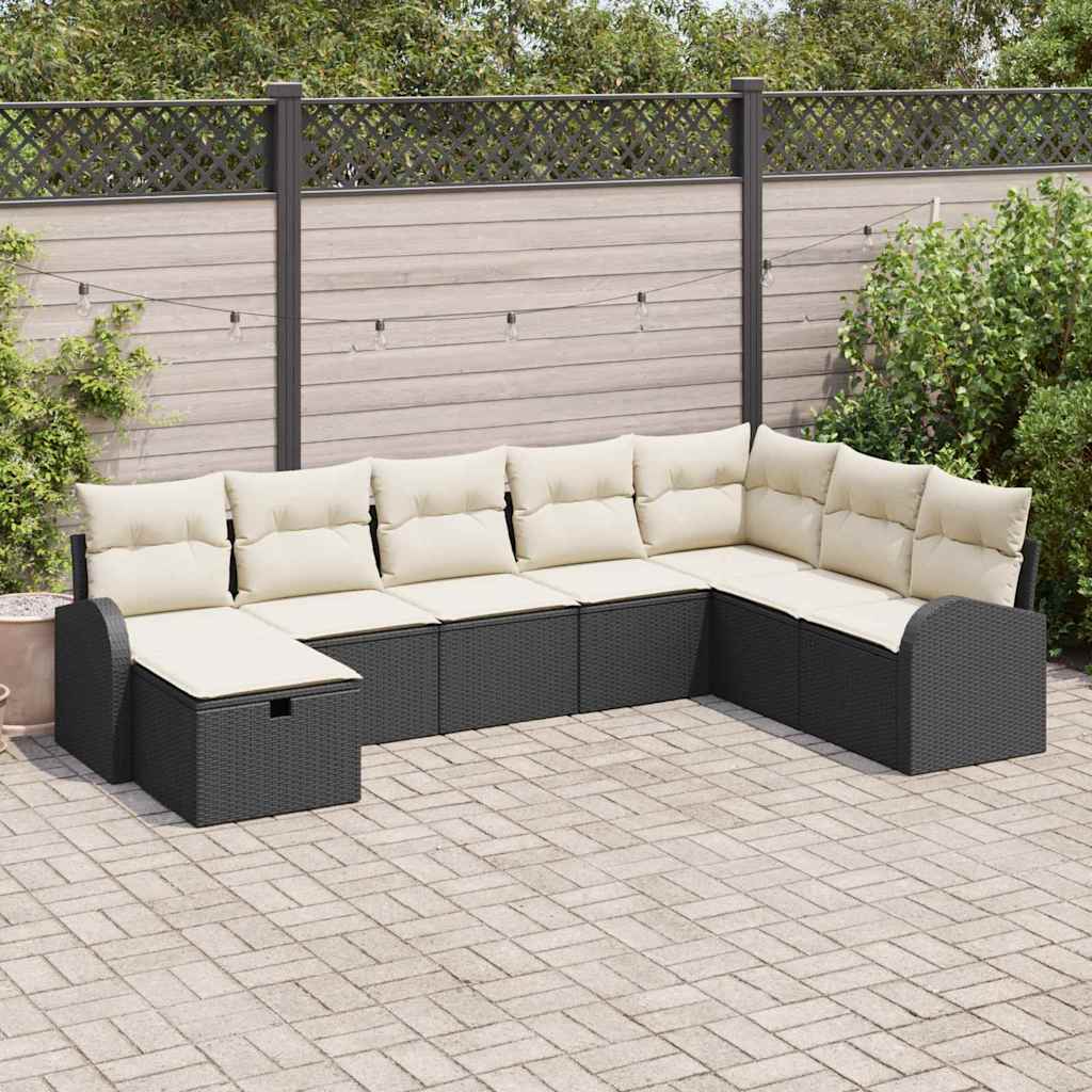 Sofa Set mit Kissen mit Speicher Schwarz und Creme Poly-Rattan