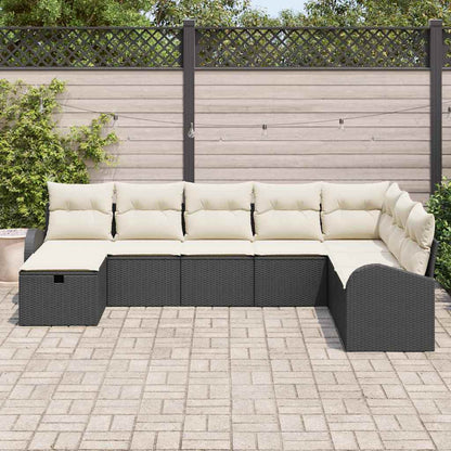 Sofa Set mit Kissen mit Speicher Schwarz und Creme Poly-Rattan