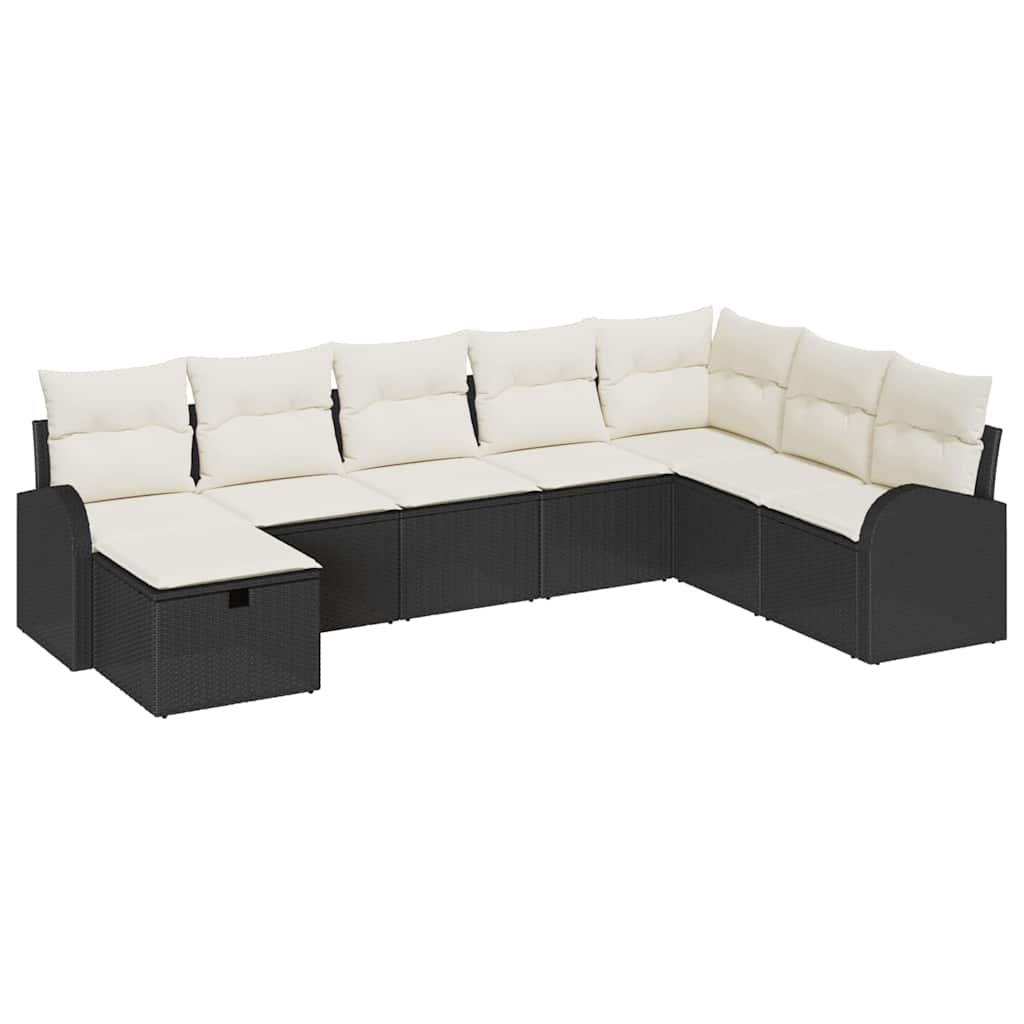 Sofa Set mit Kissen mit Speicher Schwarz und Creme Poly-Rattan