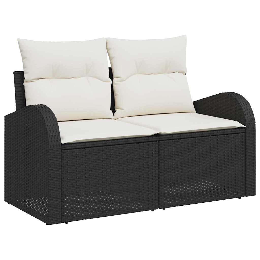 Sofa Set mit Kissen mit Speicher Schwarz und Creme Poly-Rattan