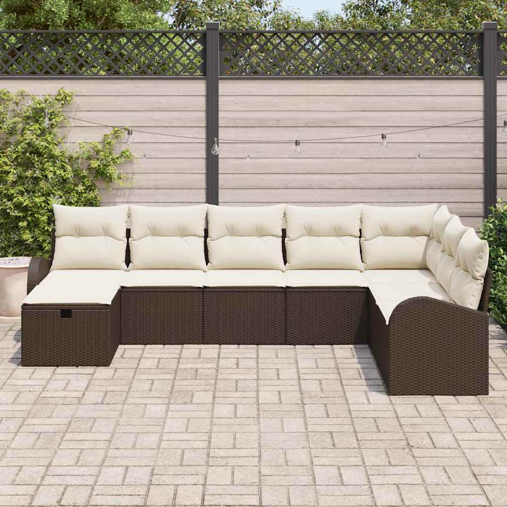 Sofa Set mit Kissen mit Speicher Braun und Creme Poly-Rattan