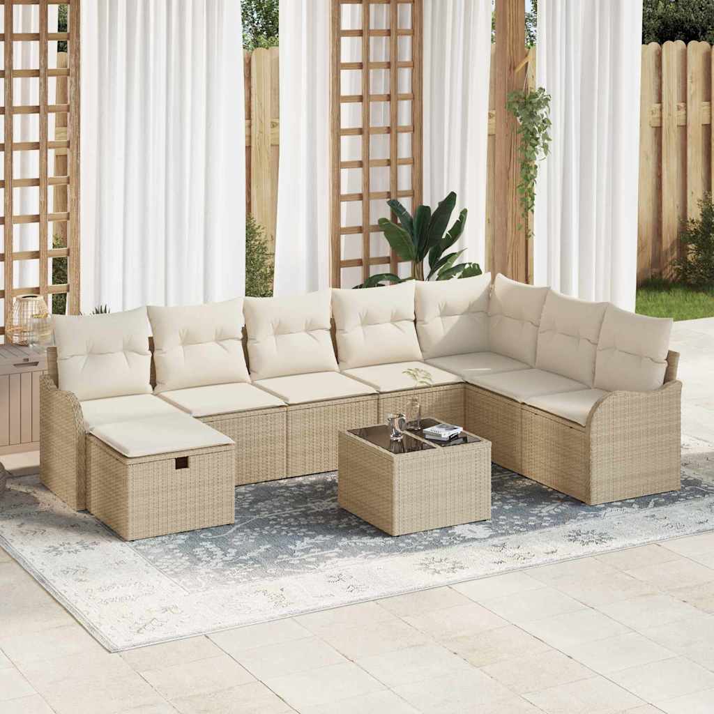 Sofa Set mit Kissen mit Speicher Beige und Creme Poly-Rattan