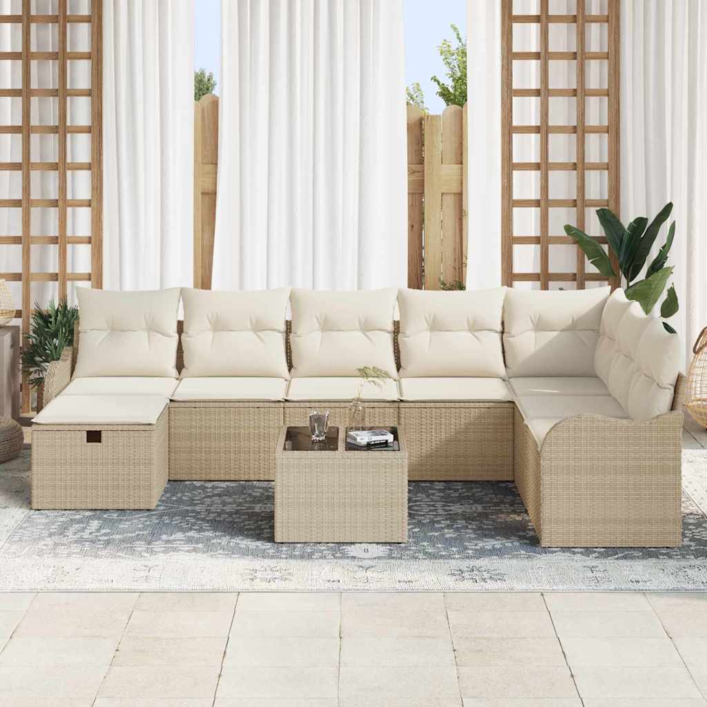 Sofa Set mit Kissen mit Speicher Beige und Creme Poly-Rattan