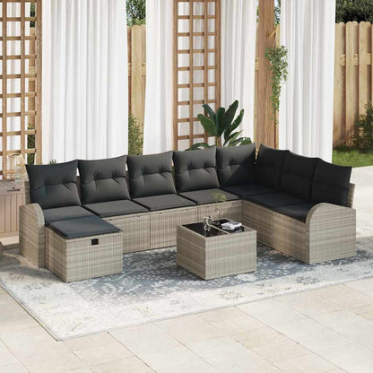 Sofa Set mit Kissen mit Speicher Hellgrau Poly-Rattan