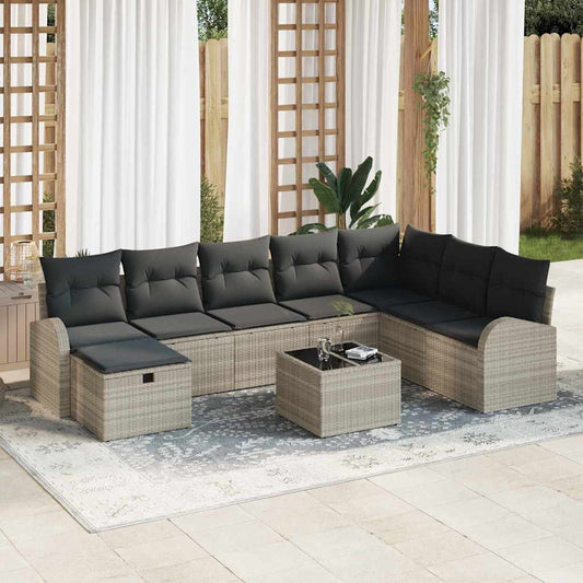 Sofa Set mit Kissen mit Speicher Hellgrau Poly-Rattan