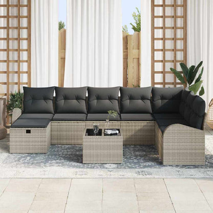 Sofa Set mit Kissen mit Speicher Hellgrau Poly-Rattan