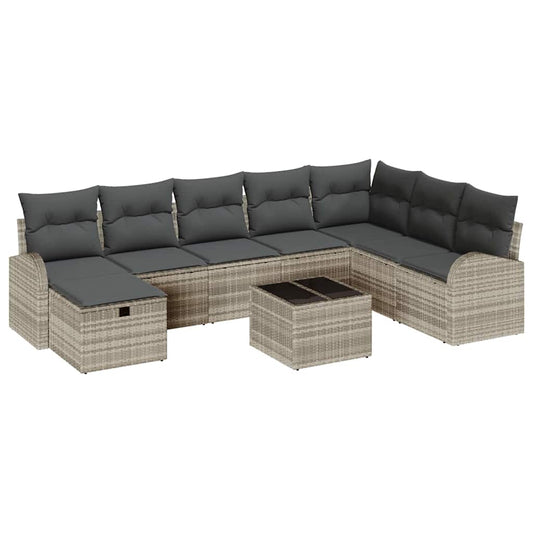 Sofa Set mit Kissen mit Speicher Hellgrau Poly-Rattan