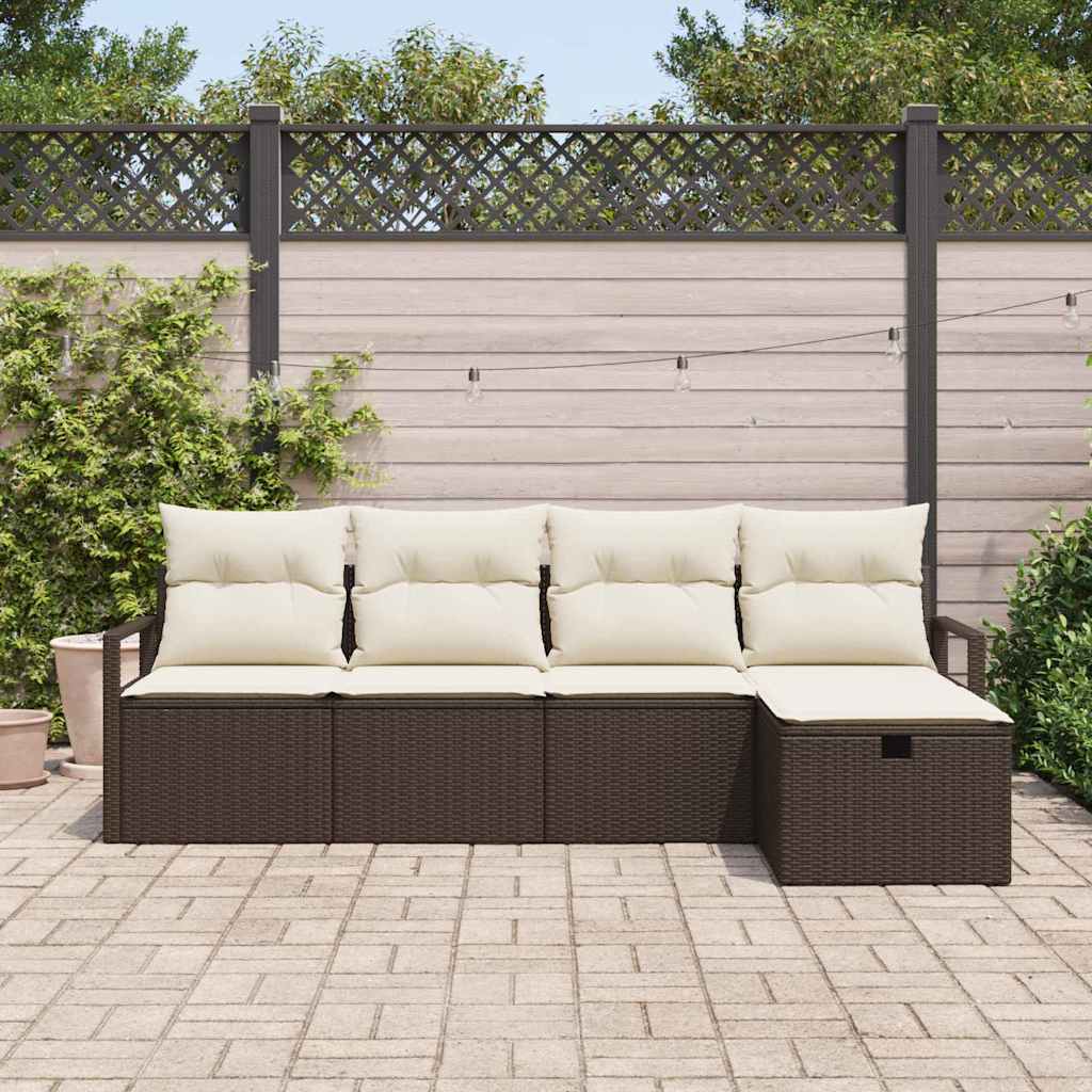 Sofa Set mit Kissen mit Speicher Braun und Creme Poly-Rattan