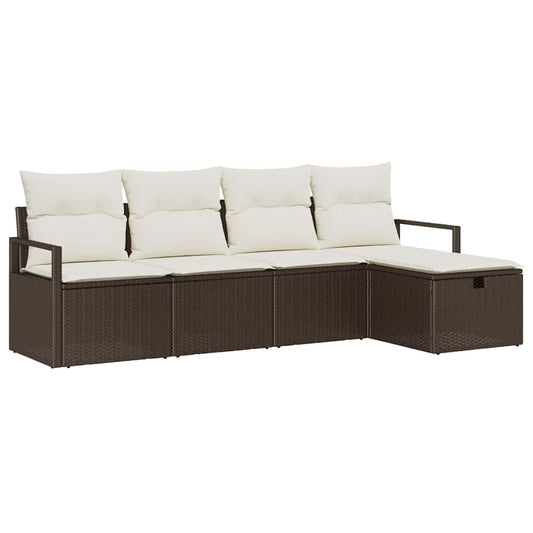 Sofa Set mit Kissen mit Speicher Braun und Creme Poly-Rattan