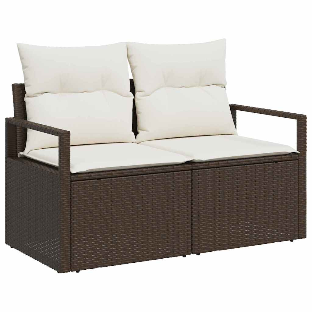 Sofa Set mit Kissen mit Speicher Braun und Creme Poly-Rattan